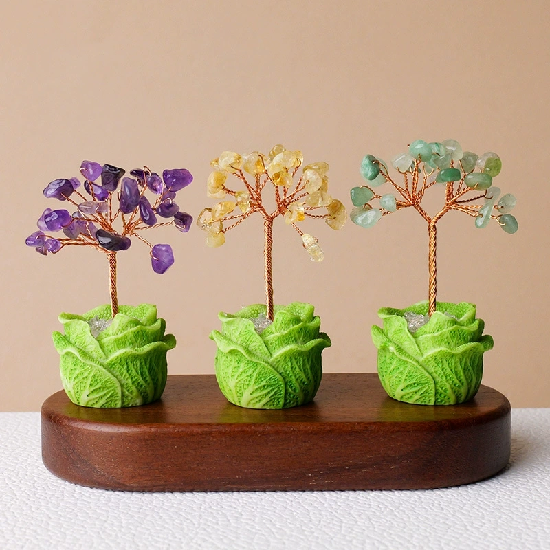 Natural crystal gravel cabbage base tree of life ornaments hand-woven