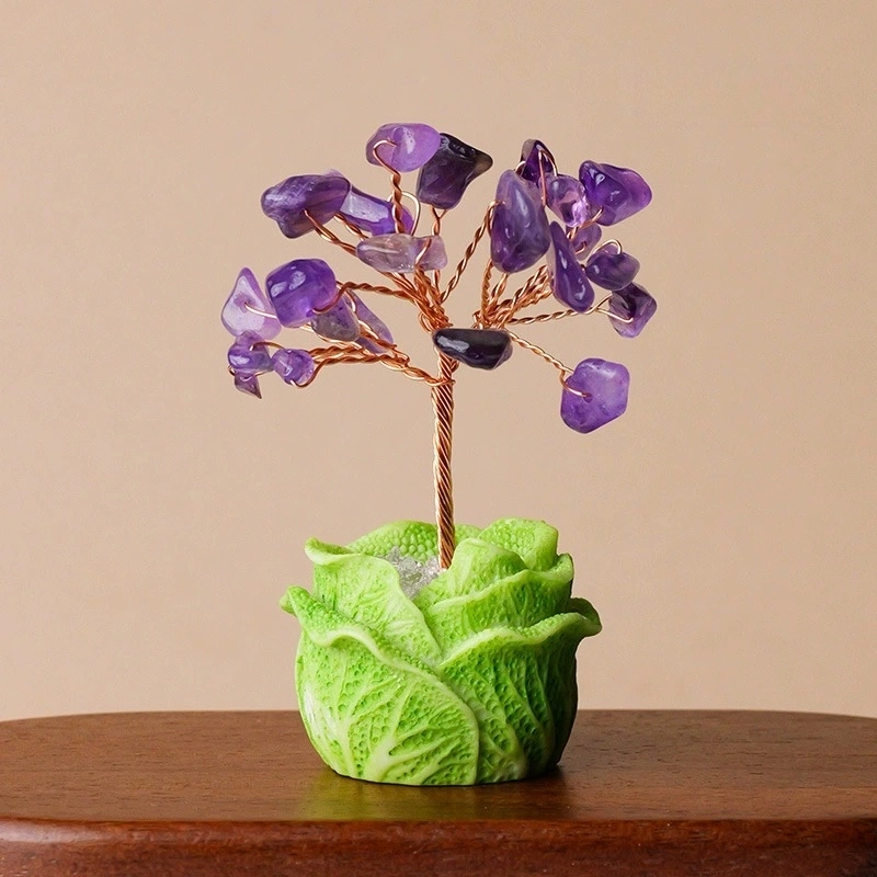 Natural crystal gravel cabbage base tree of life ornaments hand-woven