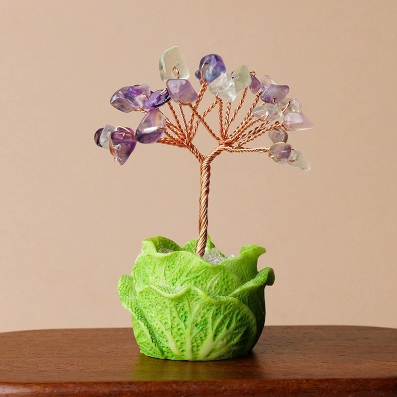 Natural crystal gravel cabbage base tree of life ornaments hand-woven