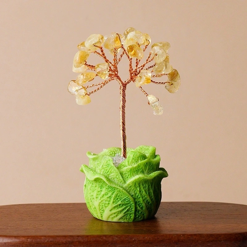 Natural crystal gravel cabbage base tree of life ornaments hand-woven