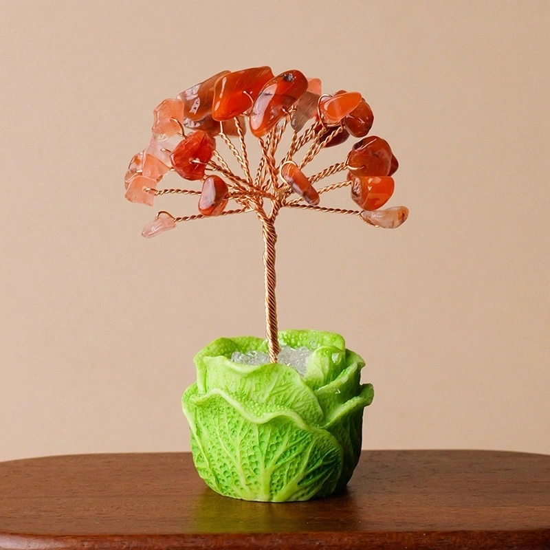 Natural crystal gravel cabbage base tree of life ornaments hand-woven