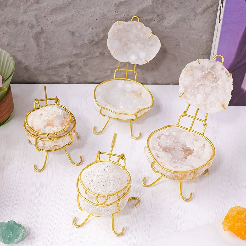 White agate ornaments agate crystal cave home office with gold bracket