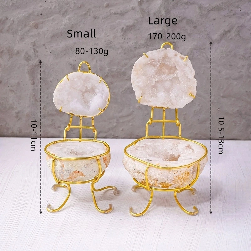 White agate ornaments agate crystal cave home office with gold bracket