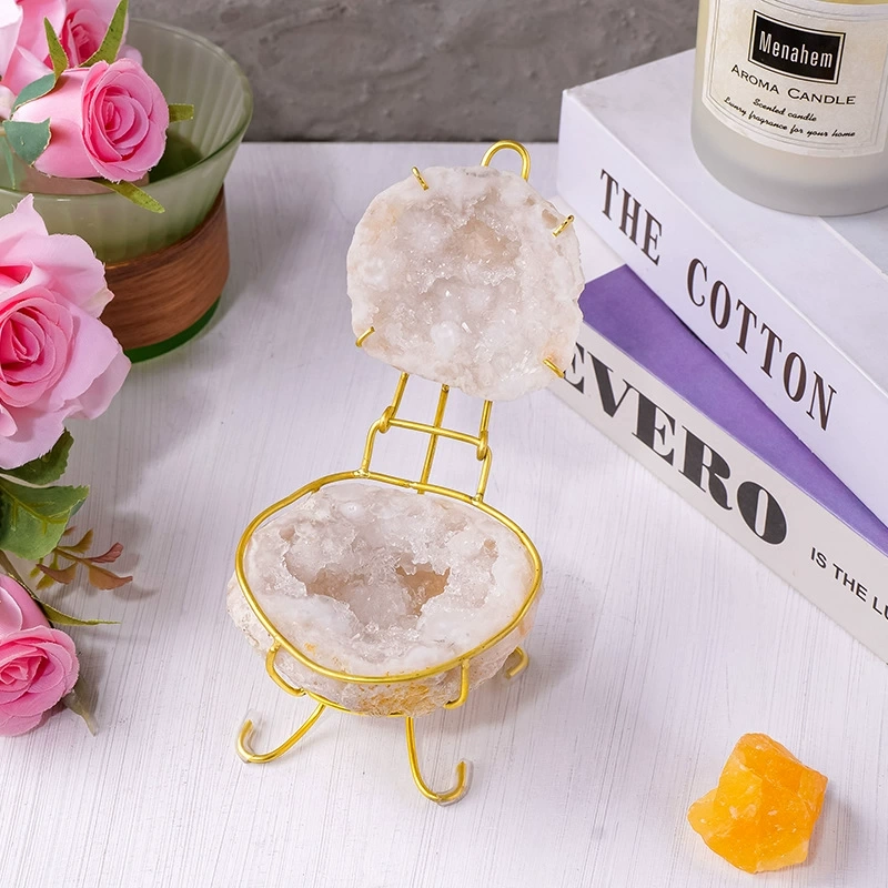 White agate ornaments agate crystal cave home office with gold bracket