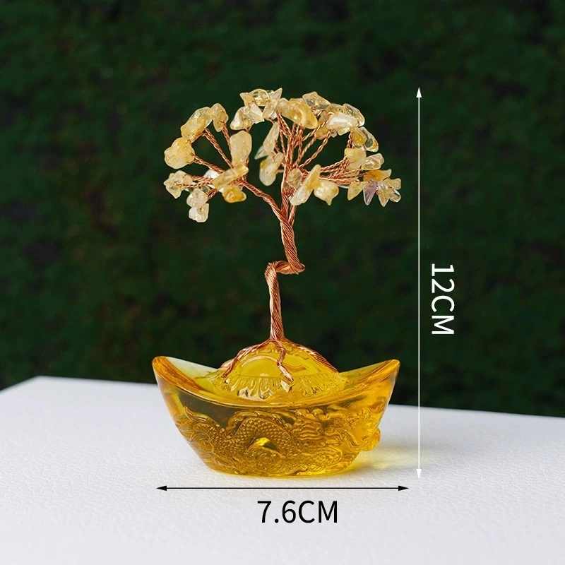 Natural citrine crushed stone glass ingot tree of life hand-woven