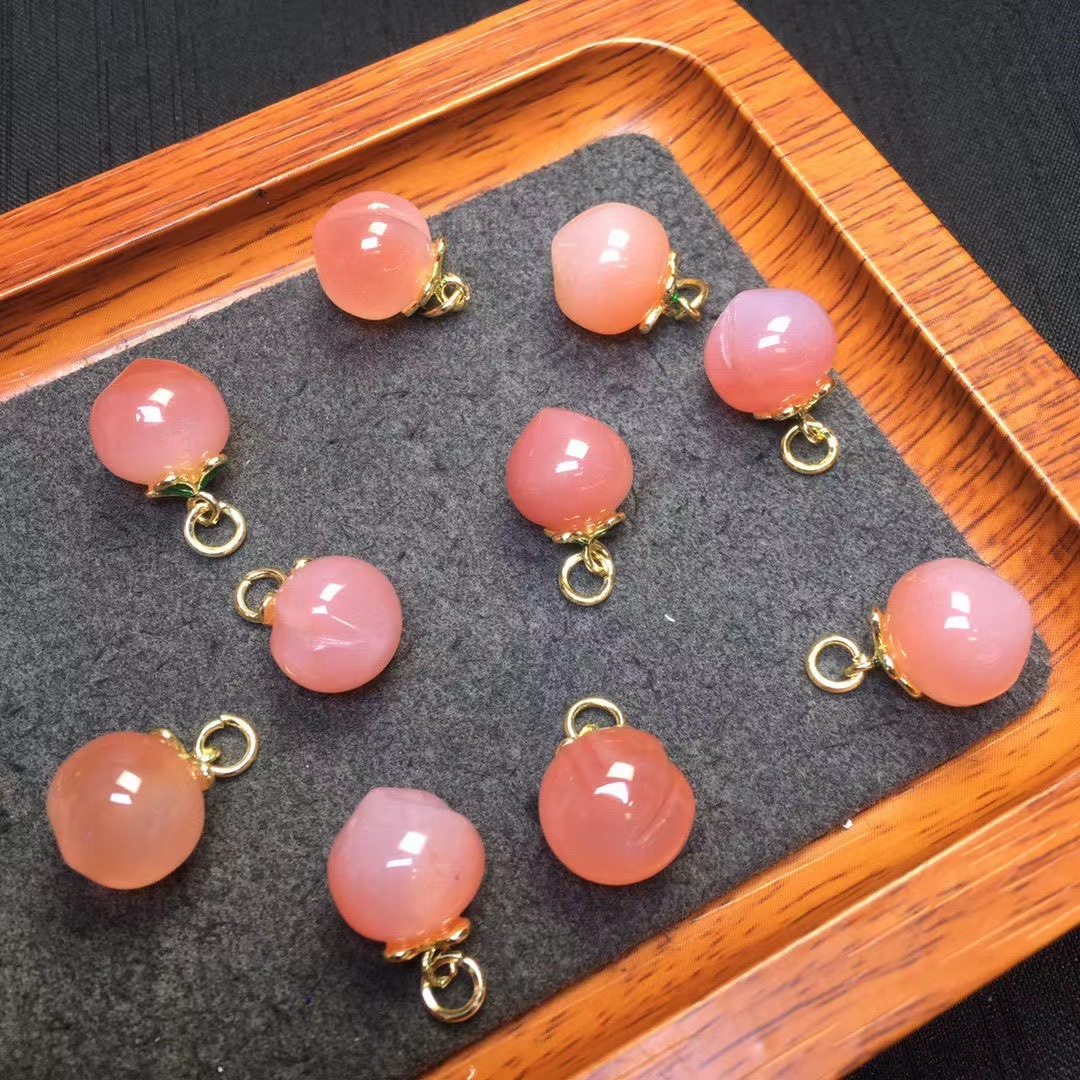 100 Pieces/Bag-Natural agate peach 14K copper plated real gold pendant handmade DIY