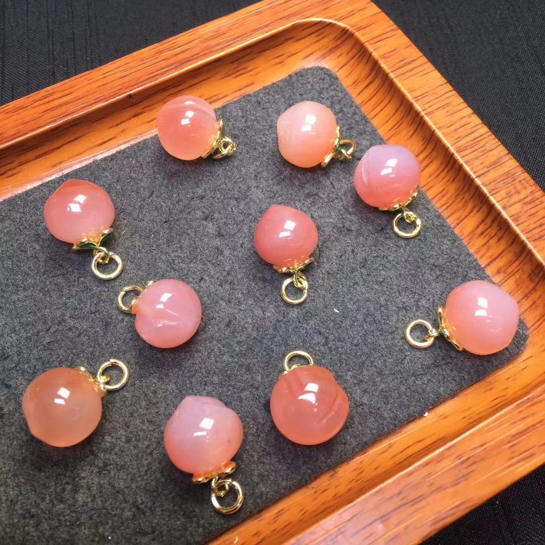 100 Pieces/Bag-Natural agate peach 14K copper plated real gold pendant handmade DIY