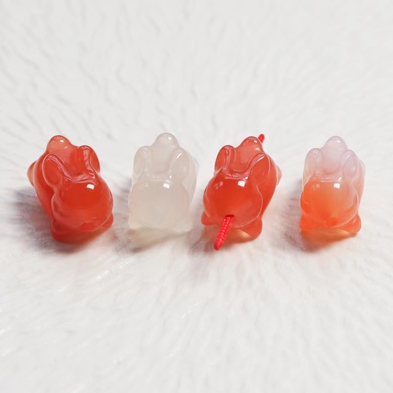 25 Pieces/Bag-Natural red salt source agate jade Papa Rabbit cute bracelet small accessories