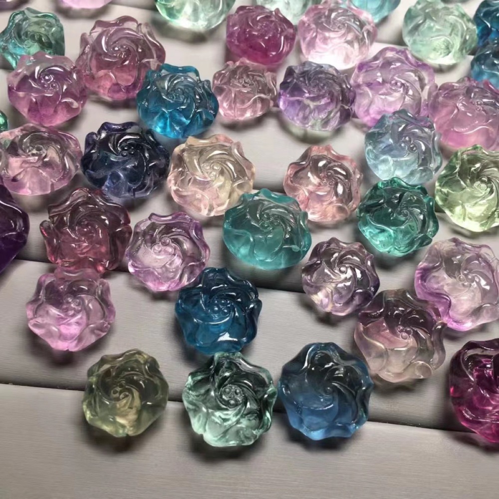 25Pieces/Bag-Colorful Fluorite Peony Flower Small Sculpture DIY