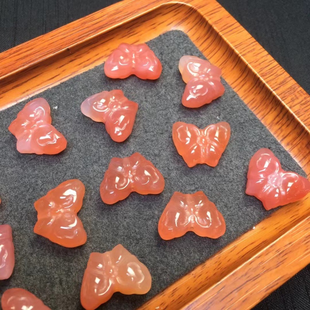 25 Pieces/Bag-Natural salt source agate butterfly through-hole carving pieces DIY bracelet accessories