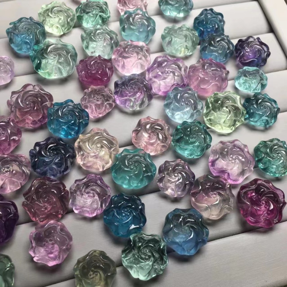 25Pieces/Bag-Colorful Fluorite Peony Flower Small Sculpture DIY