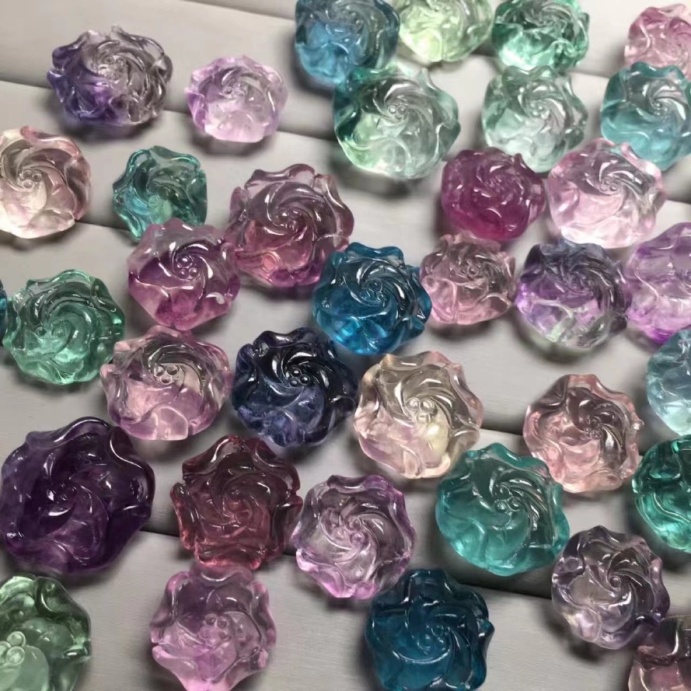 25Pieces/Bag-Colorful Fluorite Peony Flower Small Sculpture DIY