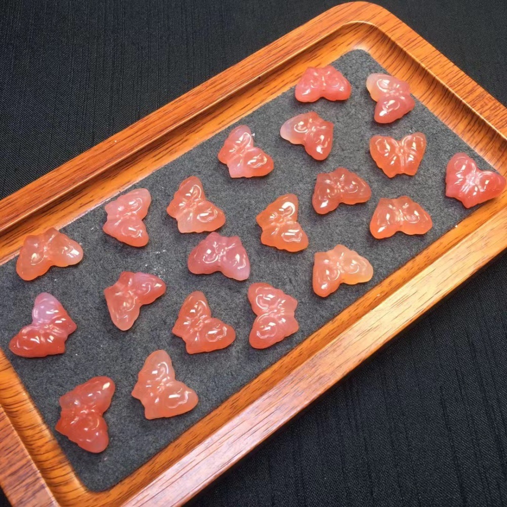 25 Pieces/Bag-Natural salt source agate butterfly through-hole carving pieces DIY bracelet accessories