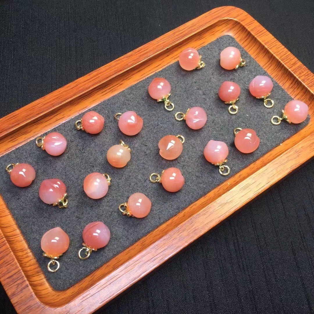 100 Pieces/Bag-Natural agate peach 14K copper plated real gold pendant handmade DIY