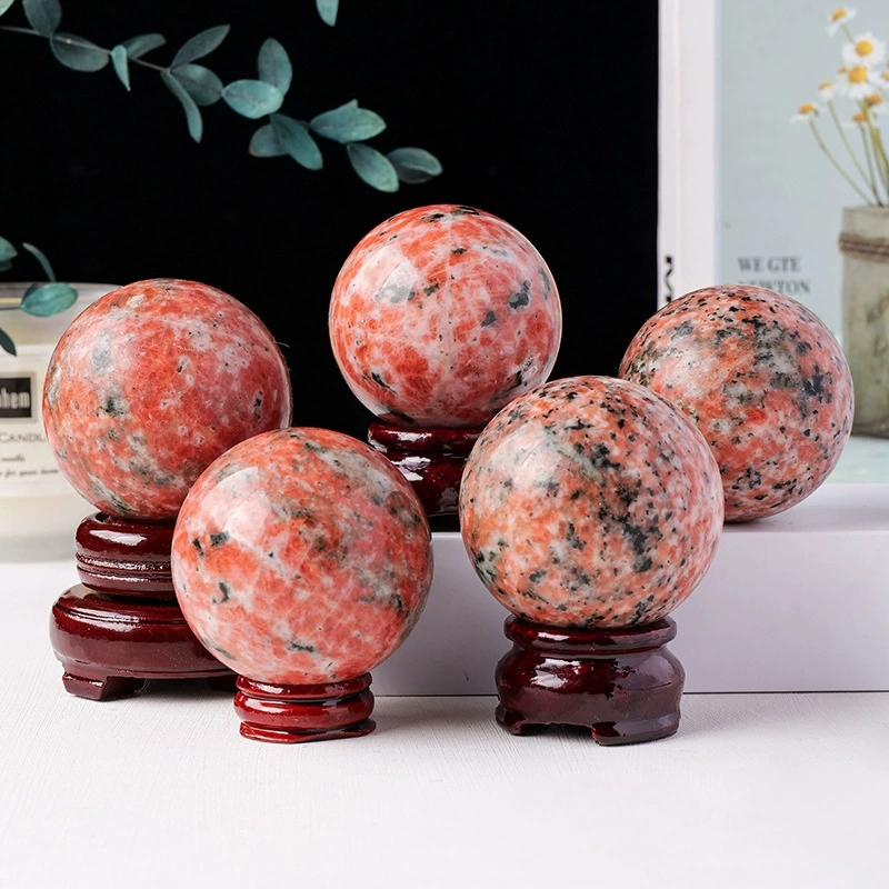 Natural crystal raw stone sunstone green tourmaline symbiotic crystal ball hand-polished
