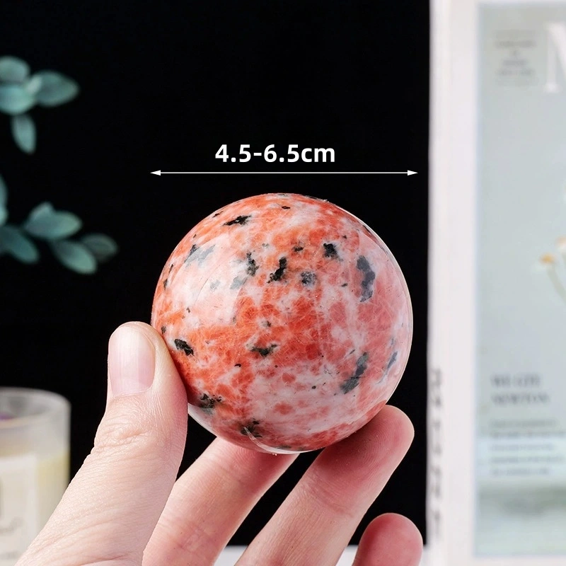 Natural crystal raw stone sunstone green tourmaline symbiotic crystal ball hand-polished