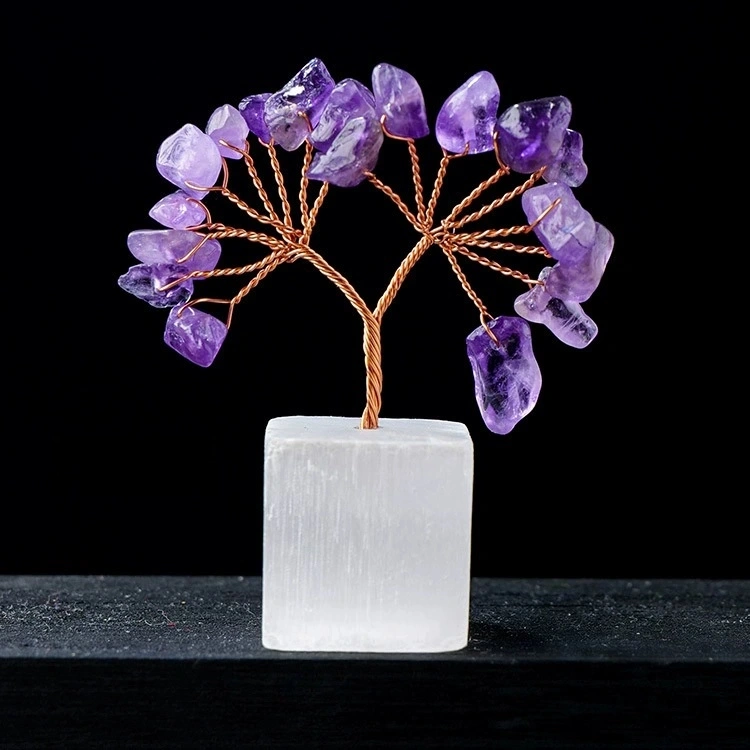 Natural transparent plaster base tree of life crystal crafts