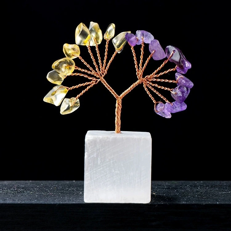 Natural transparent plaster base tree of life crystal crafts