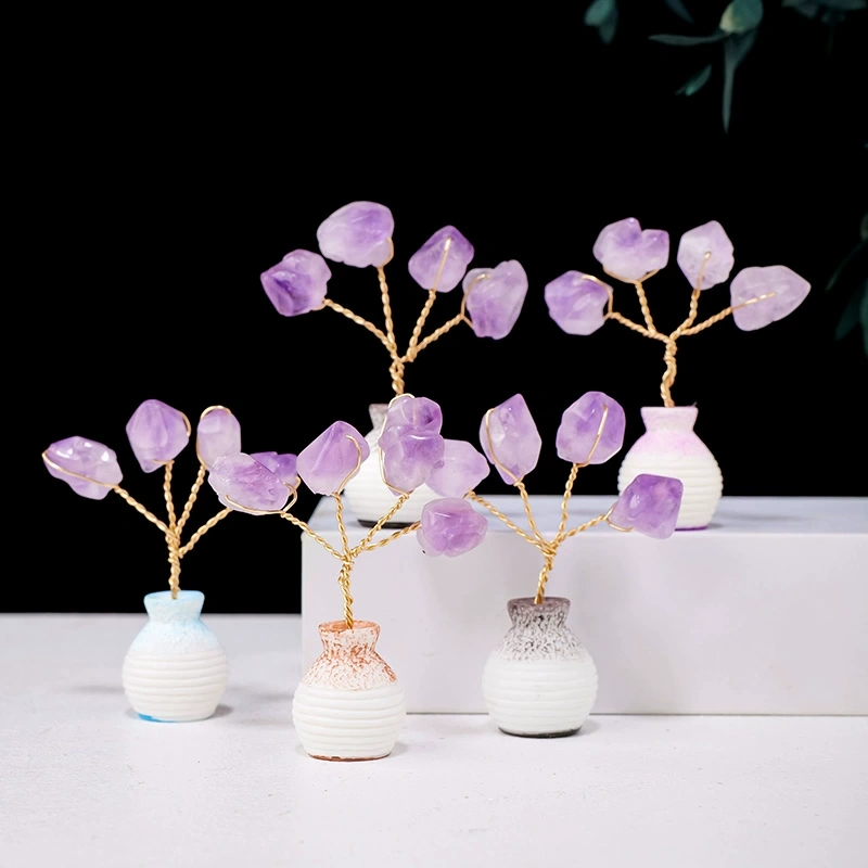 Natural amethyst tooth flower tree vase Handmade mini tree of life home decoration