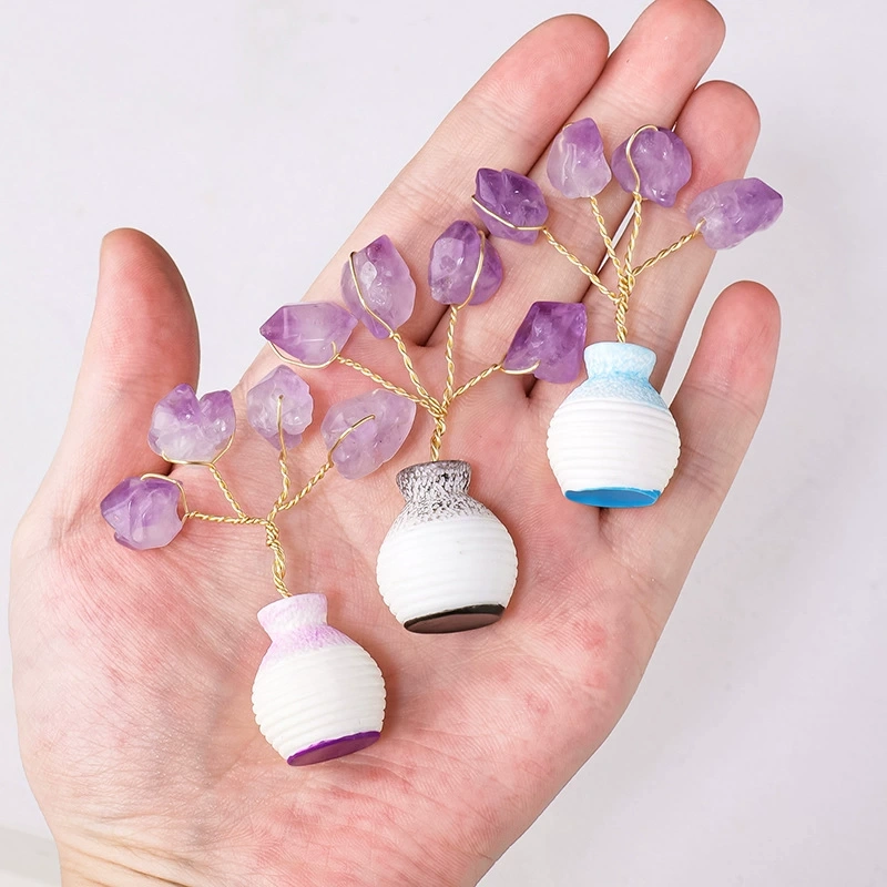Natural amethyst tooth flower tree vase Handmade mini tree of life home decoration