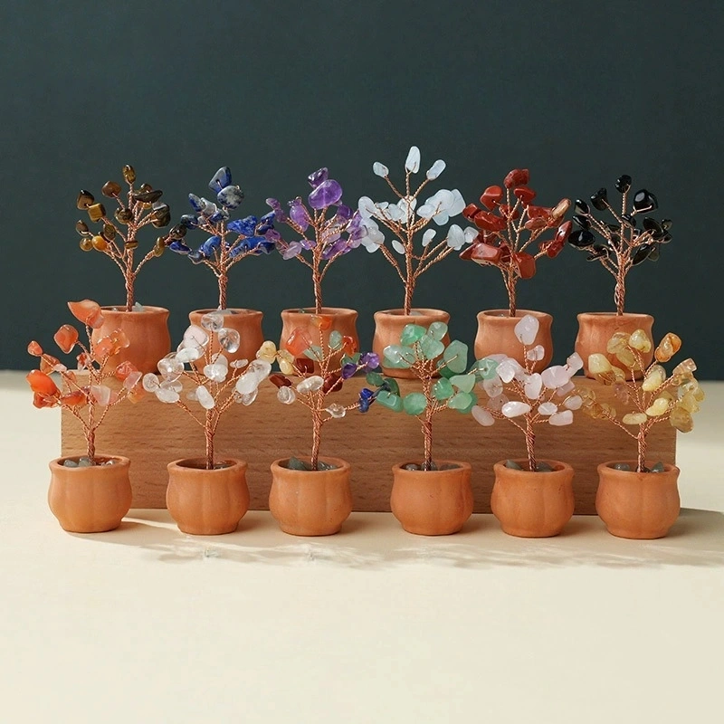 Natural crystal tree fortune tree office desktop mini ceramic basin base
