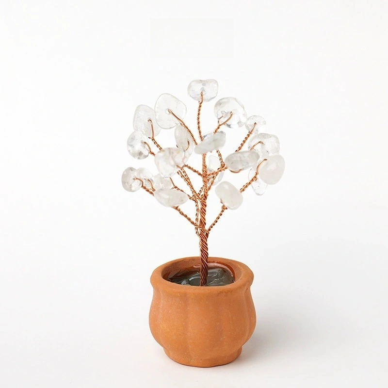 Natural crystal tree fortune tree office desktop mini ceramic basin base