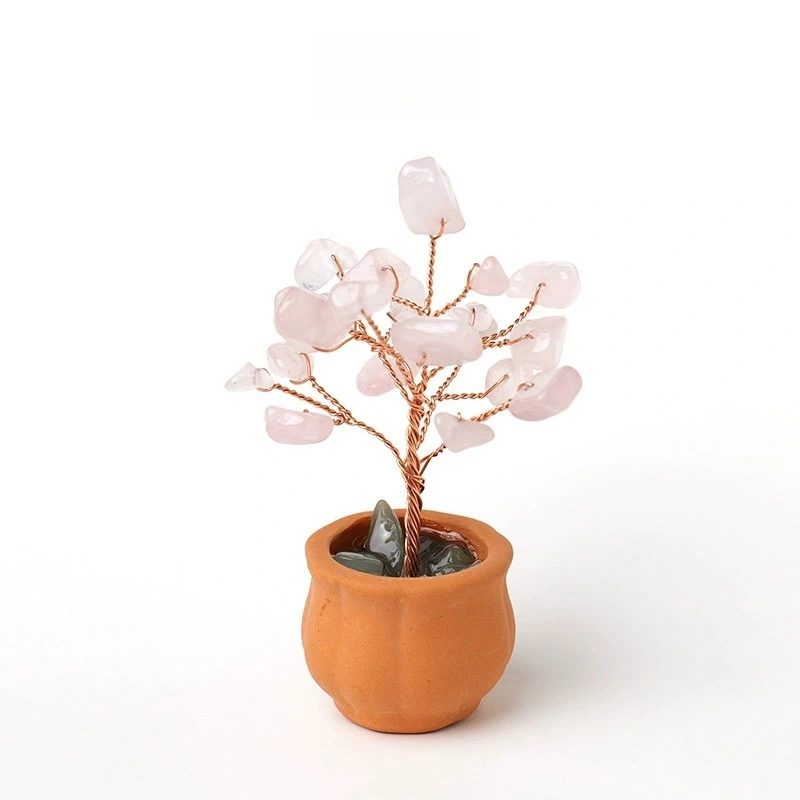 Natural crystal tree fortune tree office desktop mini ceramic basin base