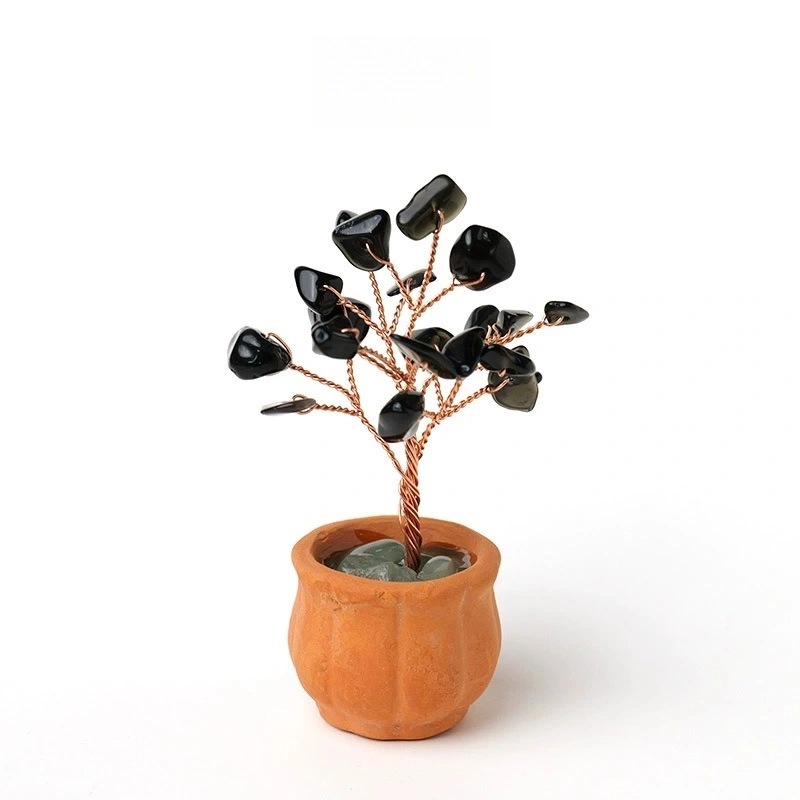 Natural crystal tree fortune tree office desktop mini ceramic basin base