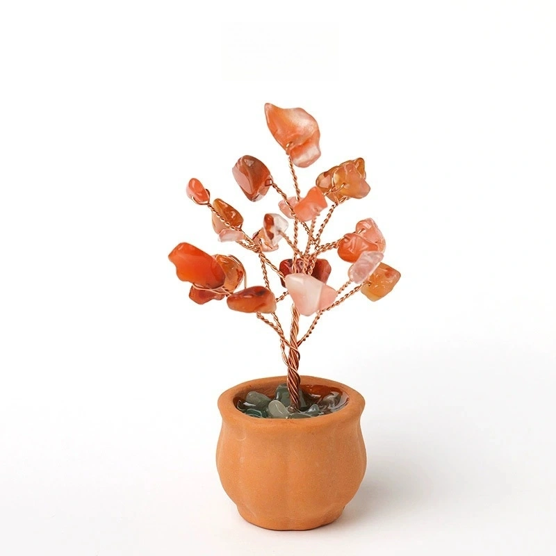 Natural crystal tree fortune tree office desktop mini ceramic basin base