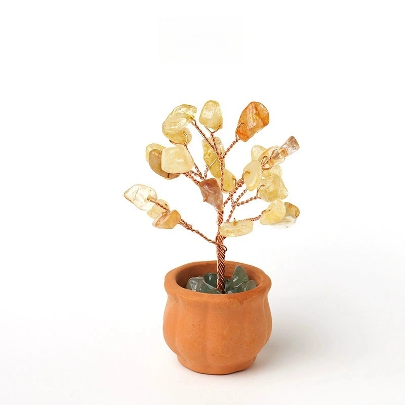 Natural crystal tree fortune tree office desktop mini ceramic basin base