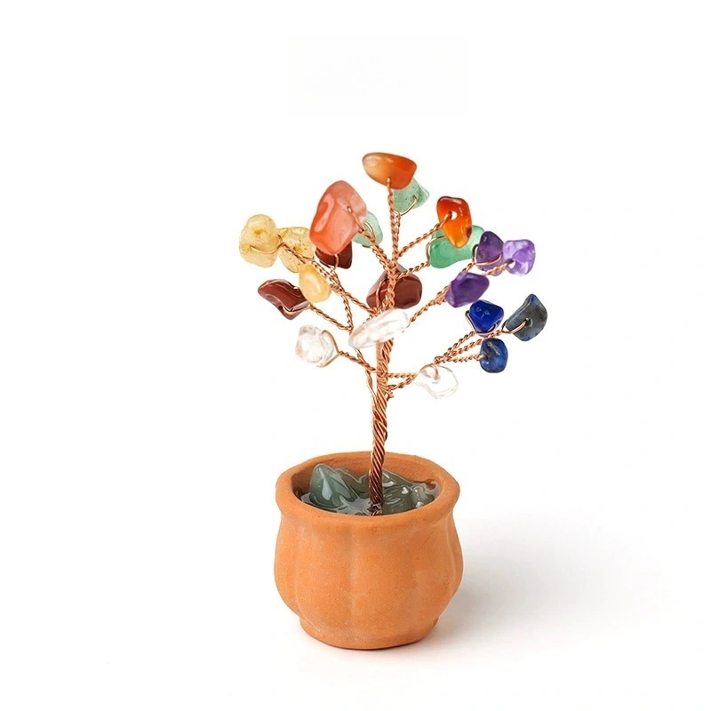 Natural crystal tree fortune tree office desktop mini ceramic basin base
