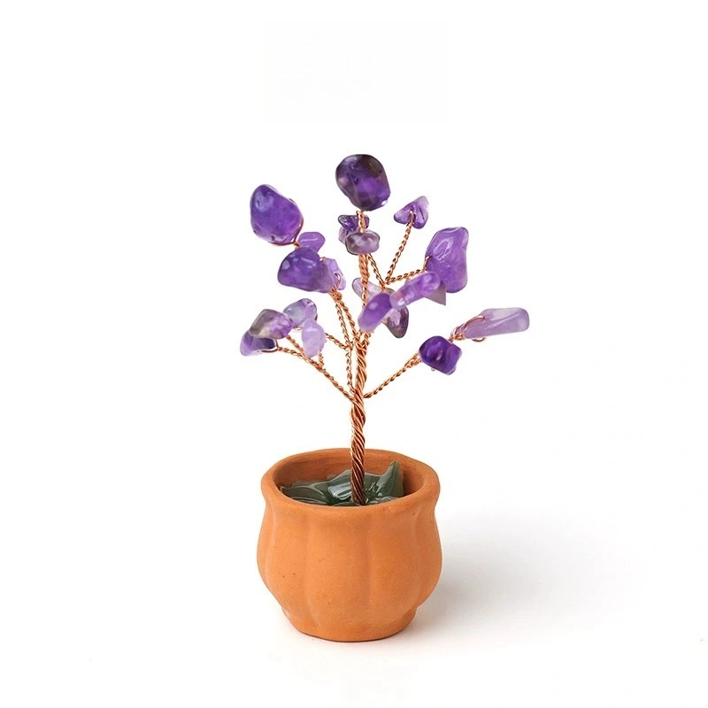 Natural crystal tree fortune tree office desktop mini ceramic basin base