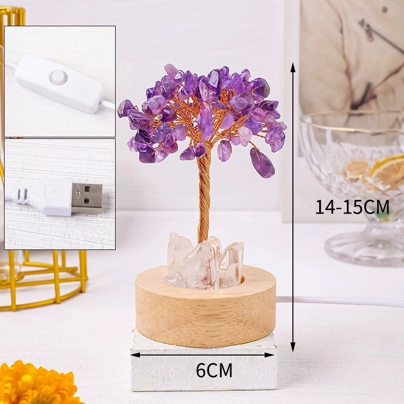 Natural crystal tree night light luminous USB bedside night light ornaments