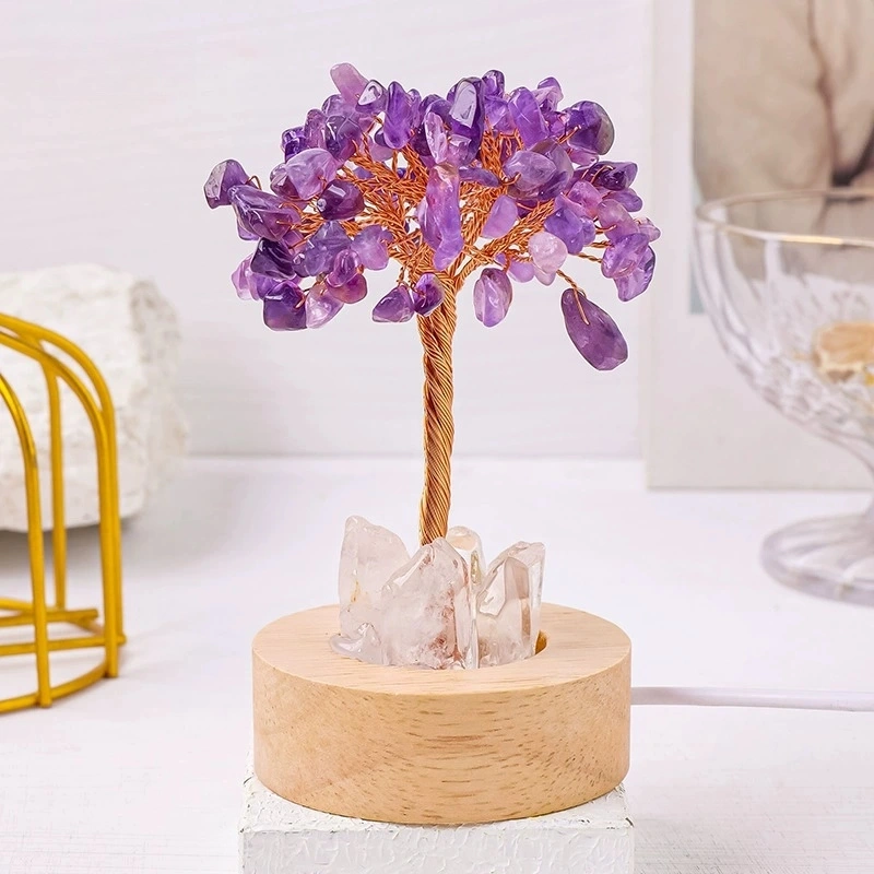 Natural crystal tree night light luminous USB bedside night light ornaments