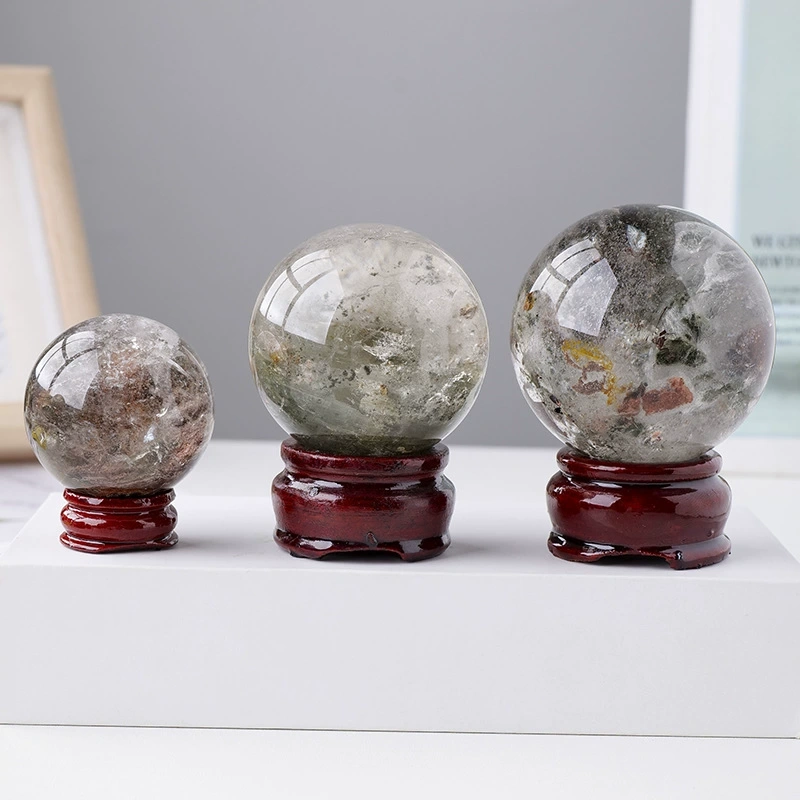Natural green ghost crystal ball ornaments crystal raw stone polished
