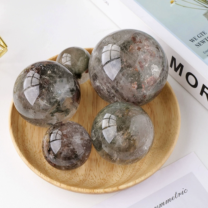Natural green ghost crystal ball ornaments crystal raw stone polished