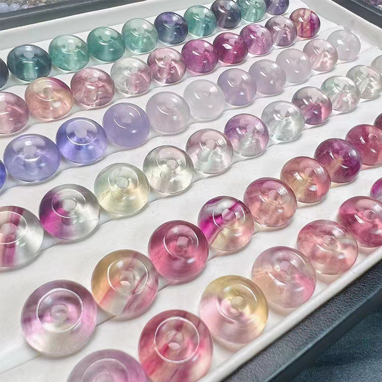 25Pieces/Bag-Natural crystal colorful fluorite bagel peace buckle pendant handmade jewelry DIY material