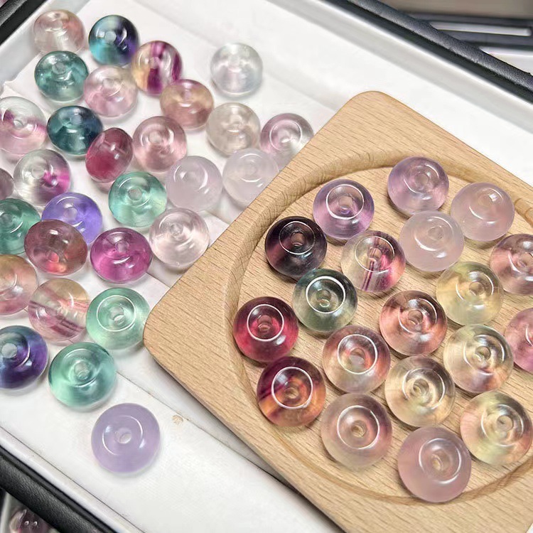 25Pieces/Bag-Natural crystal colorful fluorite bagel peace buckle pendant handmade jewelry DIY material