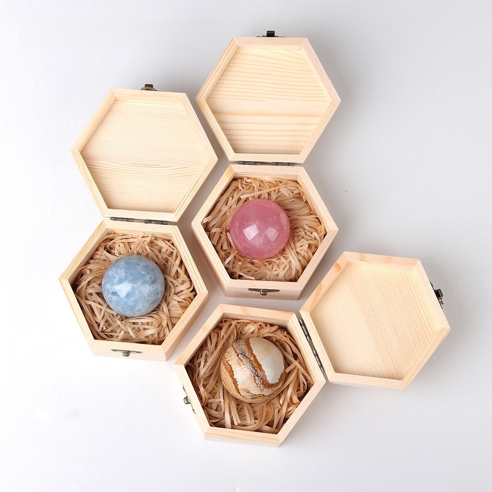 Natural crystal rough stone polished crystal ball wooden box gift box ornaments