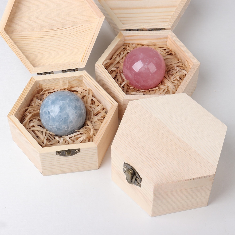 Natural crystal rough stone polished crystal ball wooden box gift box ornaments