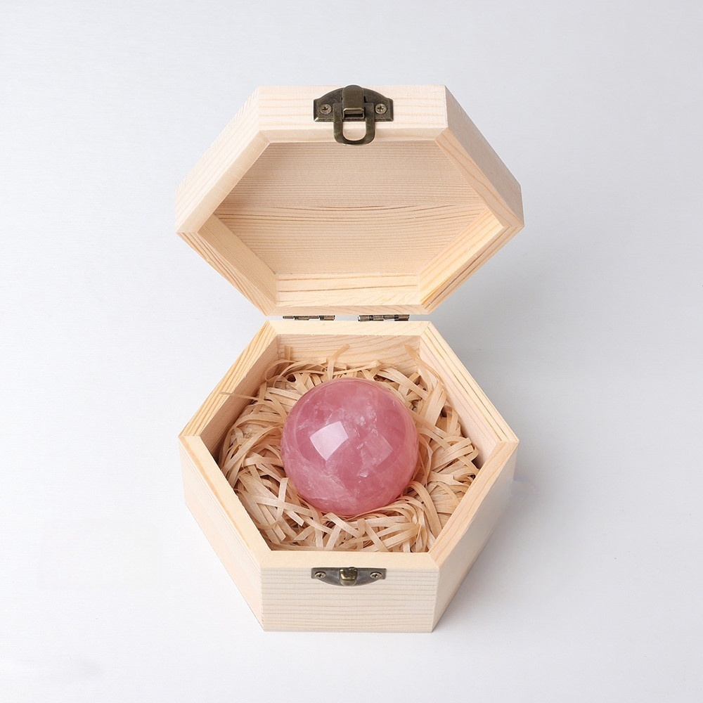 Natural crystal rough stone polished crystal ball wooden box gift box ornaments