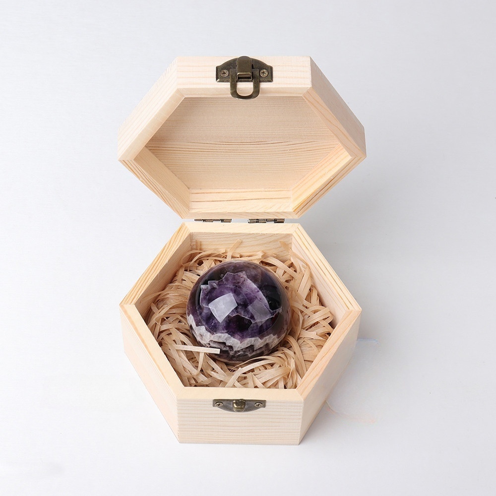 Natural crystal rough stone polished crystal ball wooden box gift box ornaments