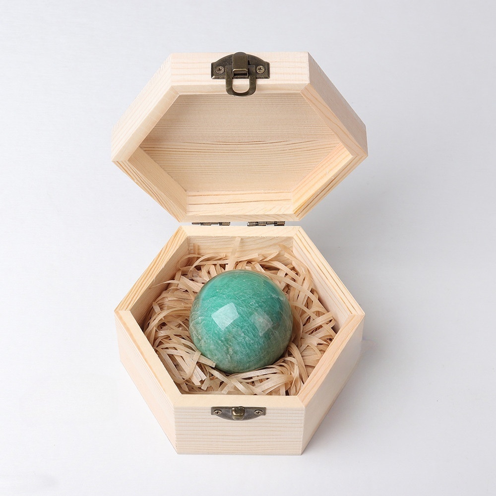 Natural crystal rough stone polished crystal ball wooden box gift box ornaments
