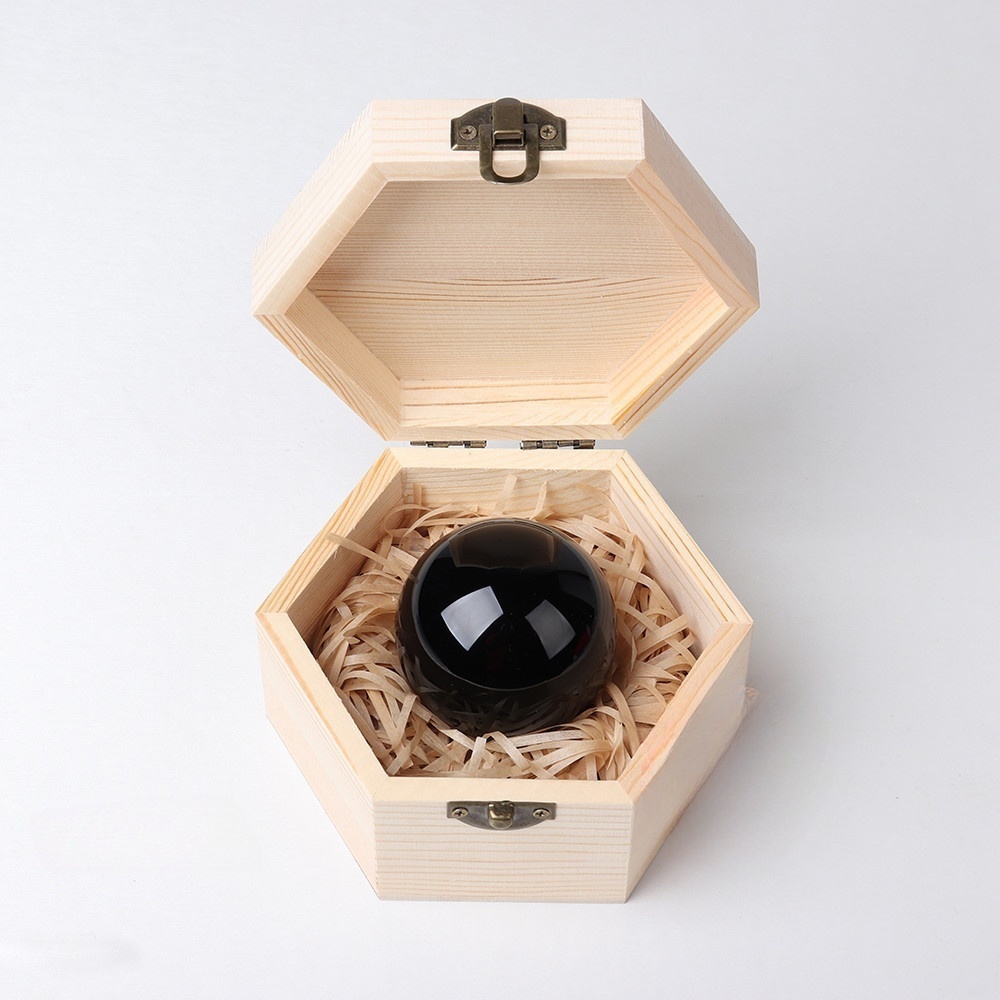 Natural crystal rough stone polished crystal ball wooden box gift box ornaments