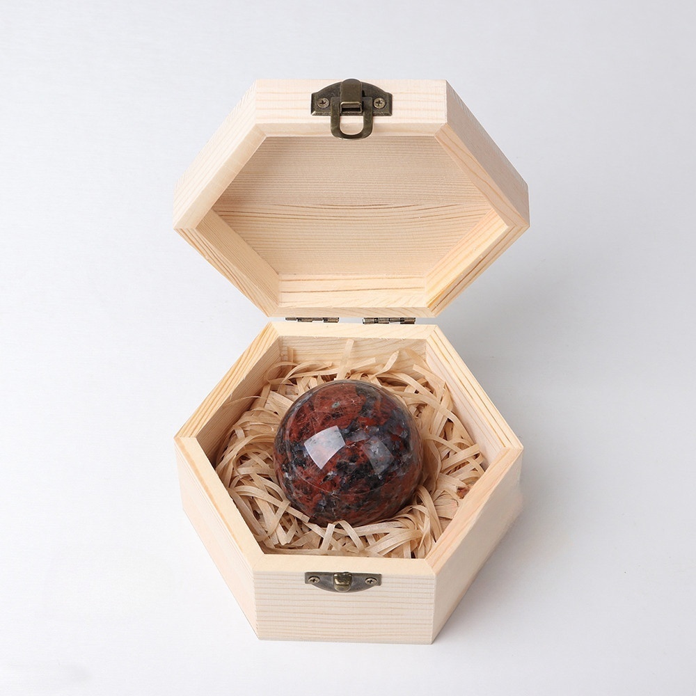 Natural crystal rough stone polished crystal ball wooden box gift box ornaments