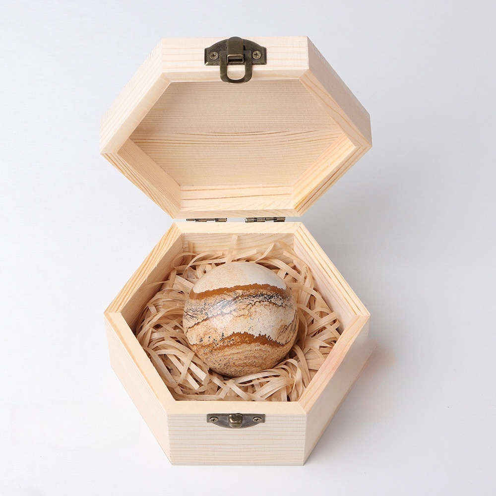 Natural crystal rough stone polished crystal ball wooden box gift box ornaments