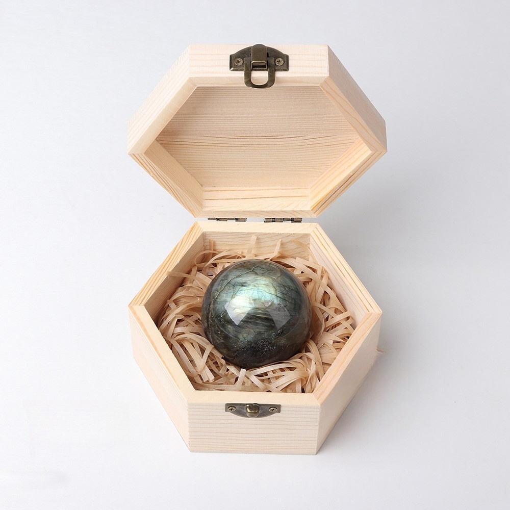 Natural crystal rough stone polished crystal ball wooden box gift box ornaments