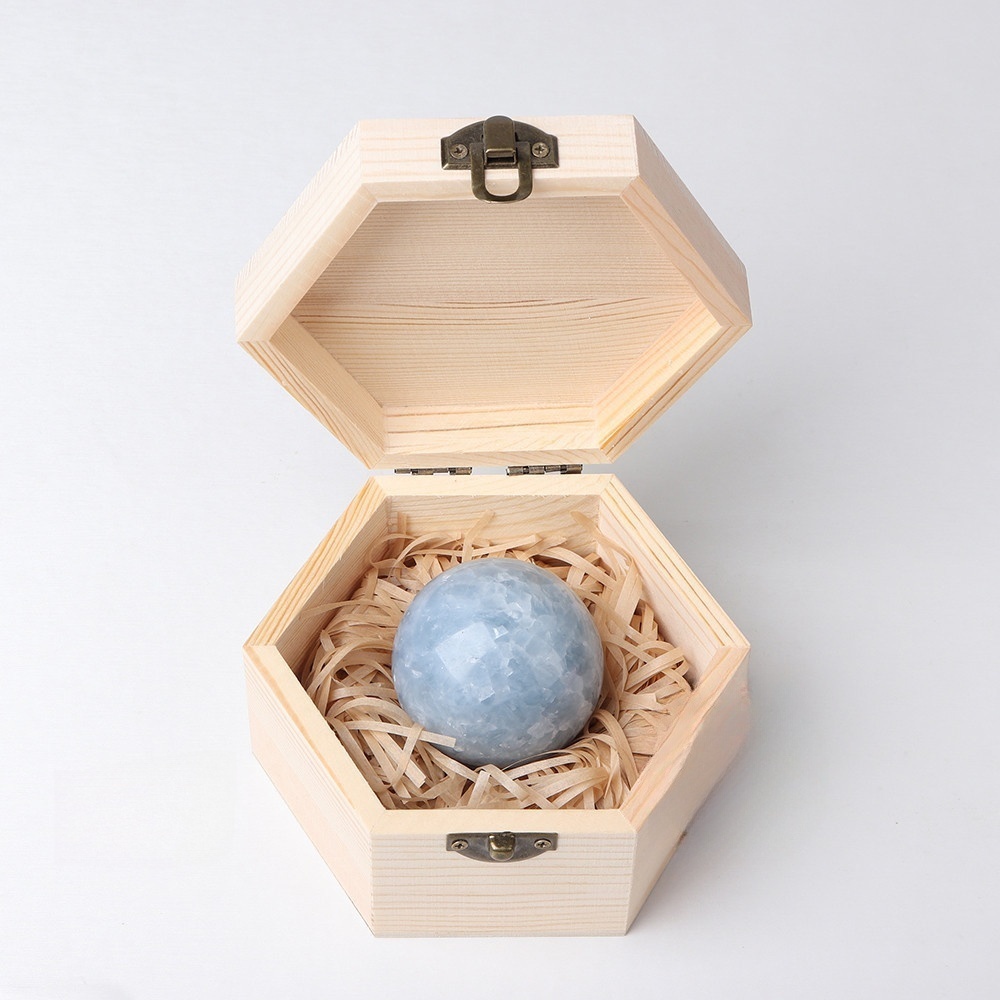 Natural crystal rough stone polished crystal ball wooden box gift box ornaments