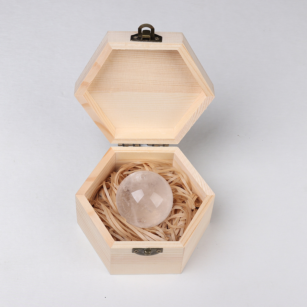 Natural crystal rough stone polished crystal ball wooden box gift box ornaments