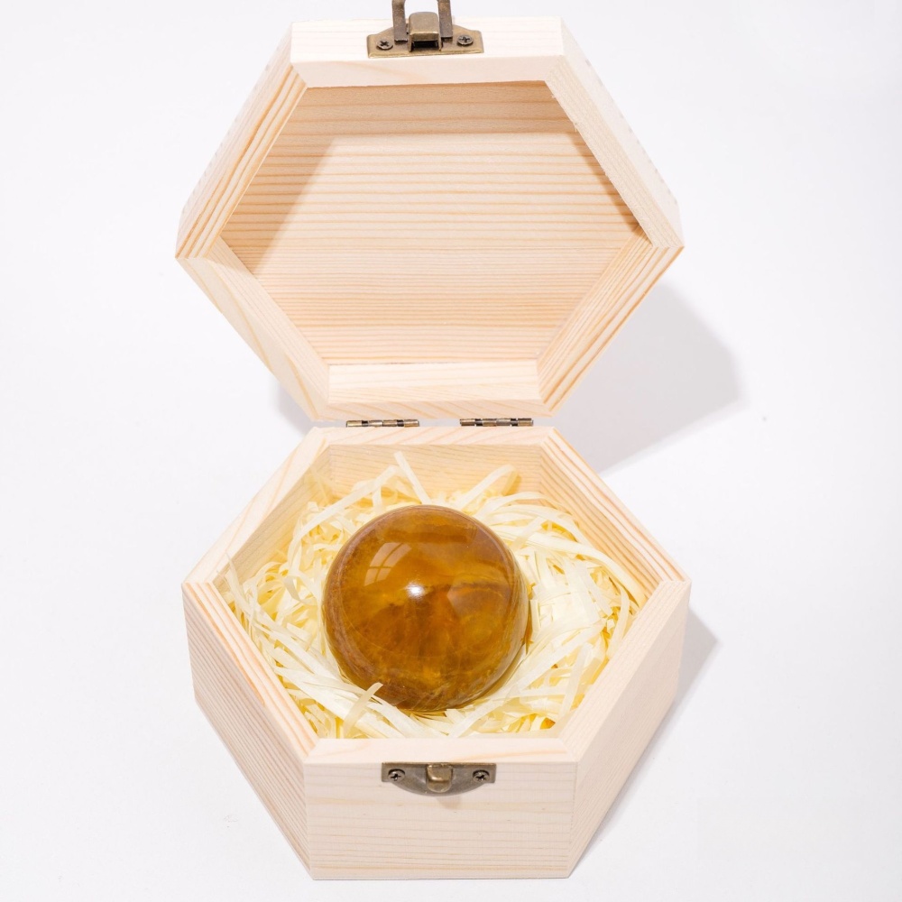 Natural crystal rough stone polished crystal ball wooden box gift box ornaments